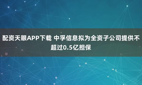 配资天眼APP下载 中孚信息拟为全资子公司提供不超过0.5亿担保