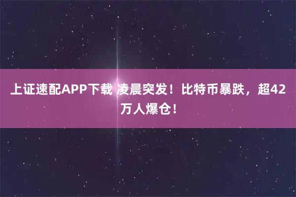 上证速配APP下载 凌晨突发！比特币暴跌，超42万人爆仓！