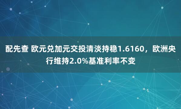 配先查 欧元兑加元交投清淡持稳1.6160，欧洲央行维持2.0%基准利率不变